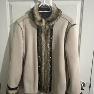 SPANNER Tan Faux Fur Trim Teddy Jacket,SUEDE